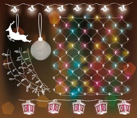 festive lighting. garlands. set of vector elementsのイラスト素材