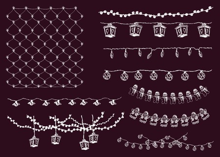 festive lighting. garlands. set of vector elementsのイラスト素材