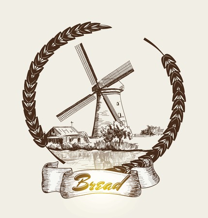 Old Mill. vector sketch. hand drawn illustrationsのイラスト素材