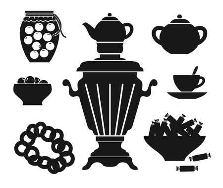 tea time. vector black icons on white backgroundのイラスト素材