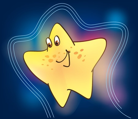 hilarious character in the form of a pentagonal yellow stars on a beautiful backgroundのイラスト素材