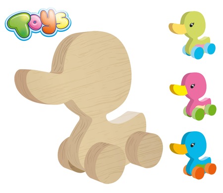 wooden duck on wheels childrens toy vector illustrationのイラスト素材