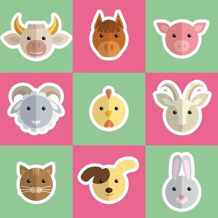 head of farm animals colored vector iconsのイラスト素材