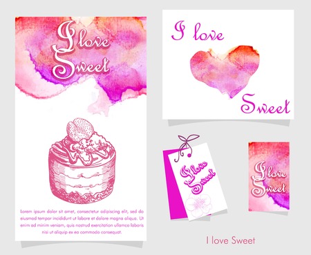 label depicting pastry set of vector cardsのイラスト素材