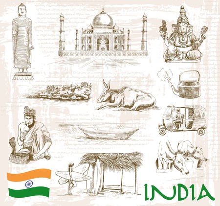 historic sites and attractions of India. handmade illustrationのイラスト素材