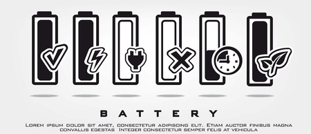 battery set of black icons on grey background