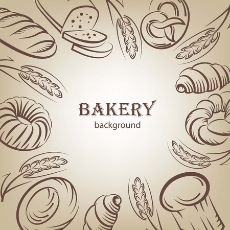 Bread and bakery products sketches backgroundのイラスト素材