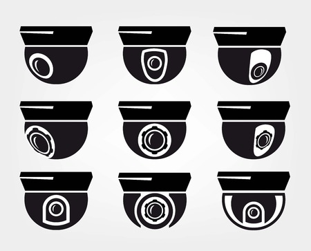 surveillance camera set of black icons on white backgroundのイラスト素材
