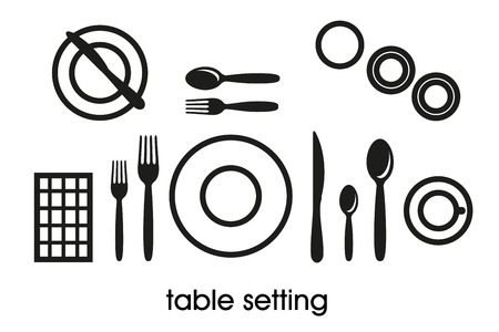 table setting vector black icons on white backgroundのイラスト素材