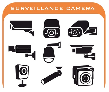 surveillance camera set of colored icons on white backgroundのイラスト素材