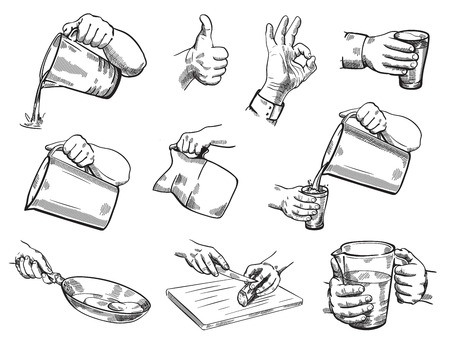 Isolated hand gestures illustration of kitchen themeのイラスト素材