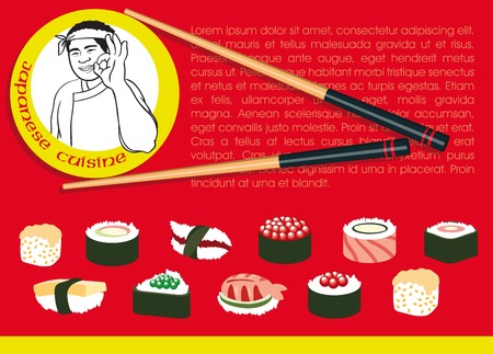 Vector image of japanese chef which give okay sign with sushi setのイラスト素材