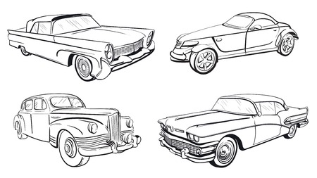 Silhouette of four detailed black retro carのイラスト素材