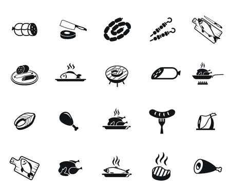 Meat and fish set of vector black icon on white backgroundのイラスト素材