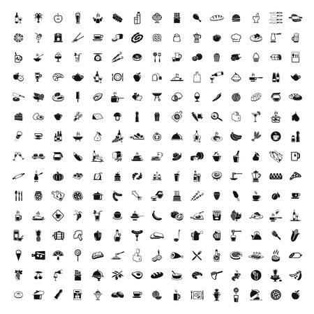 food set of vector black icons on white backgroundのイラスト素材