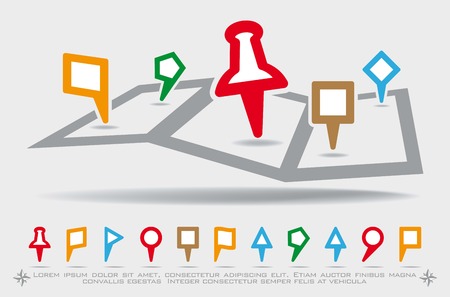 map with pin pointers location on grey backgroundのイラスト素材