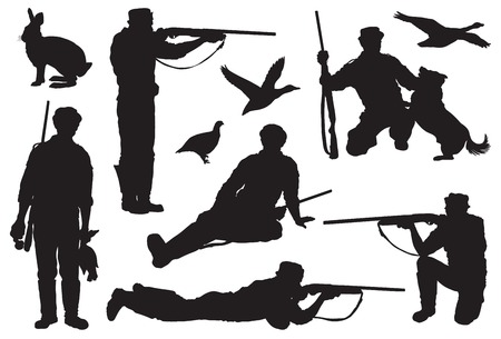 Hunter directs a rifle at a target. set of black iconsのイラスト素材