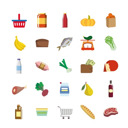 foodstuffs set of colored vector icons on a white backgroundのイラスト素材