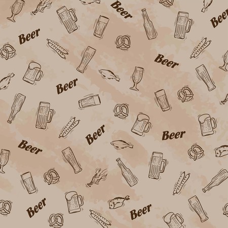 hand drawn sketches of beer on an abstract backgroundのイラスト素材