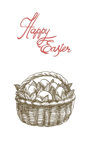hand drawn sketches of  basket with Easter eggs on a white backgroundのイラスト素材
