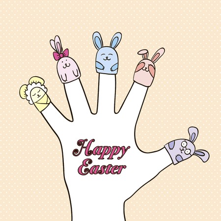 puppet toy rabbits dressed in the fingers of the handのイラスト素材