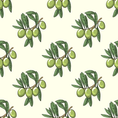 Seamless background with the image of the olive tree branch with olivesのイラスト素材