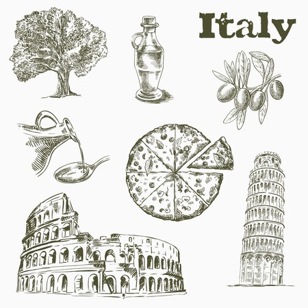 sketches of Sights and culture in Italy on a white backgroundのイラスト素材