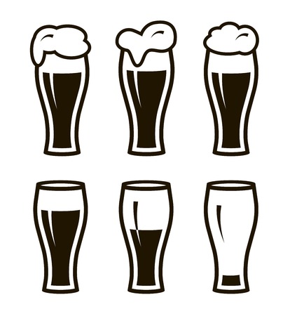 Beer in glass. Six simple flat icons on a white backgroundのイラスト素材