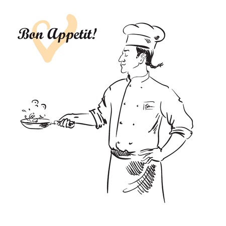 Male chef cooking specialty of the houseのイラスト素材