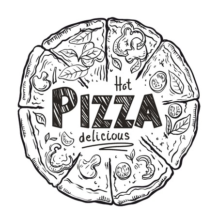 hot whole appetizing Italian pizza on a white backgroundのイラスト素材