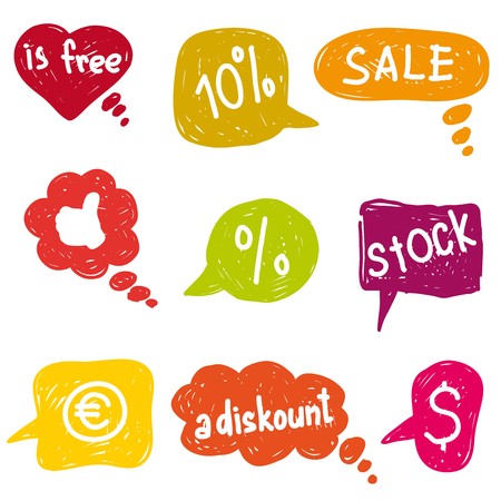 Flat colored speech bubbles. hand drawn iconsのイラスト素材