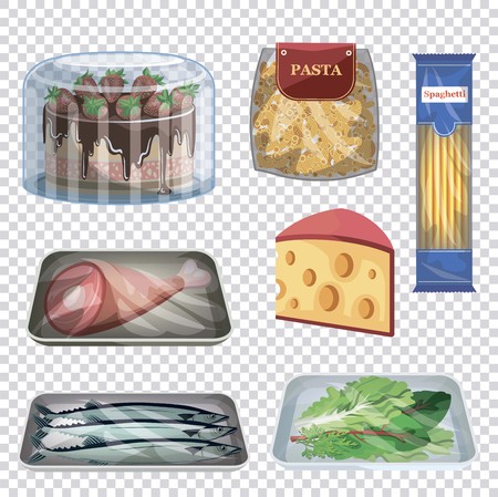 Foodstuffs in packing. set of colored vector illustrationsのイラスト素材