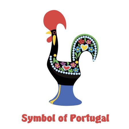Stylized cock. Symbol of Portugal. Colored vector illustration on white backgroundのイラスト素材
