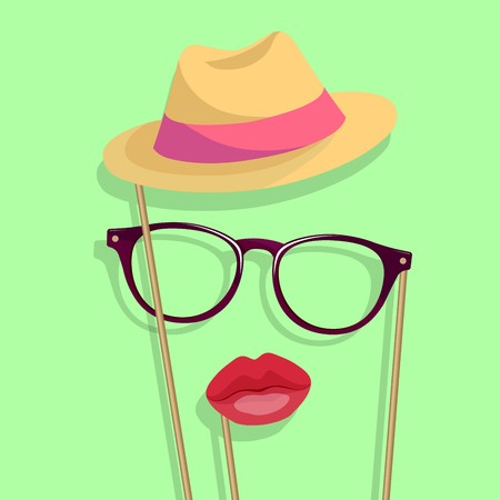 Props for the photo. lips, glasses, hat.のイラスト素材