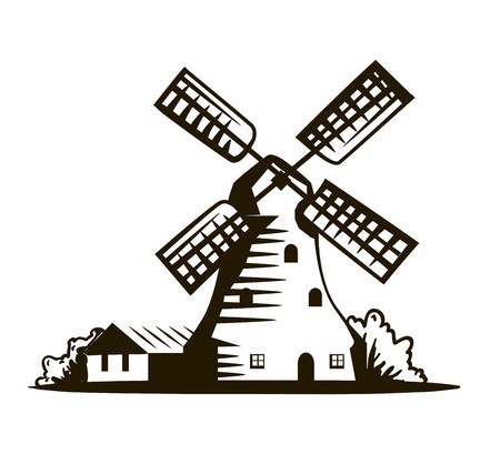 old windmill. vector illustration on white backgroundのイラスト素材
