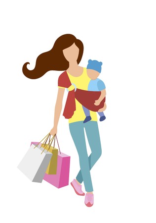 Mom carries a baby in his arms and packsのイラスト素材