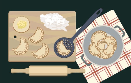 Ingredients for dumplings and their preparationのイラスト素材