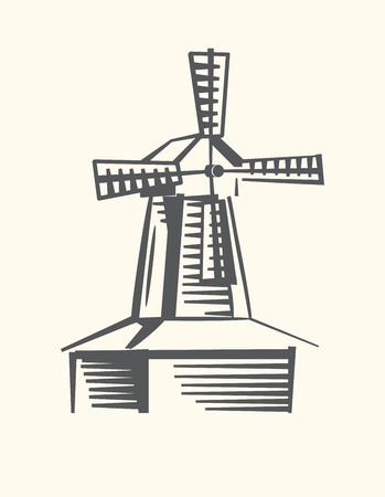 vector image of a stylized wooden millのイラスト素材