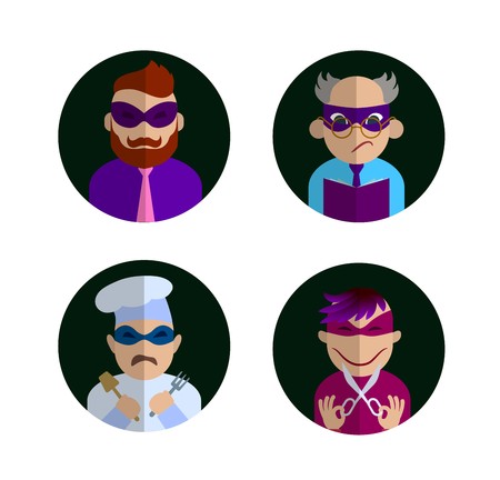 characters in masks of superheroes in the black circleのイラスト素材