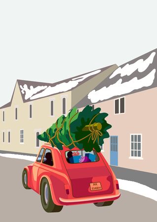 New Year's and Merry Christmas card handmade. color illustration on a white backgroundのイラスト素材