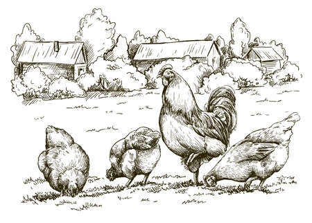 wooden house at the foot of the mountain. A dwelling in the shade of treesのイラスト素材