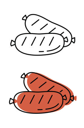 sausages from natural meat. Top quality farm products. Vector icons in flat styleのイラスト素材