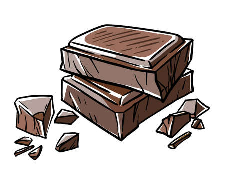 pieces of natural dark chocolate isolated on white background. ingredients for confectioneryの写真素材