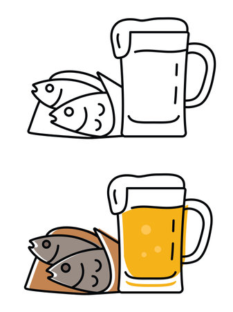pint of beer and cured fish. vector alcohol icons in flat styleのイラスト素材