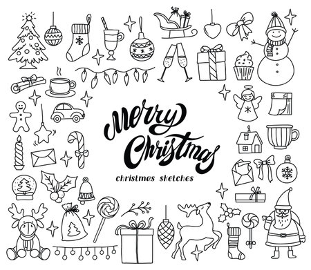 merry christmas and new year. Set of simple vector iconsのイラスト素材