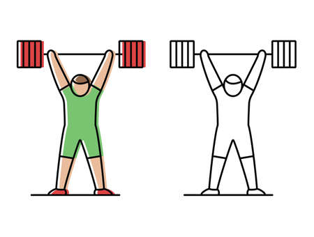 Weightlifting. athlete lifts the barbell. vector icons in flat style