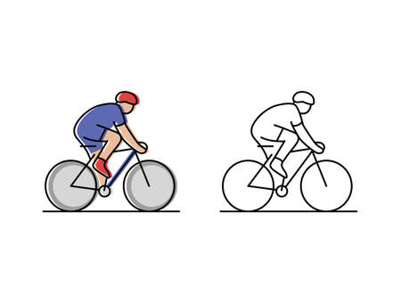 cycling. cyclist rides a bicycle. vector icons in flat styleのイラスト素材