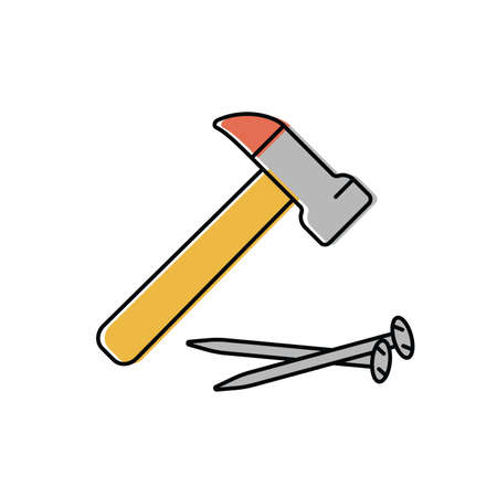 hammer and nails. hand locksmith tools. vector icon in flat styleのイラスト素材