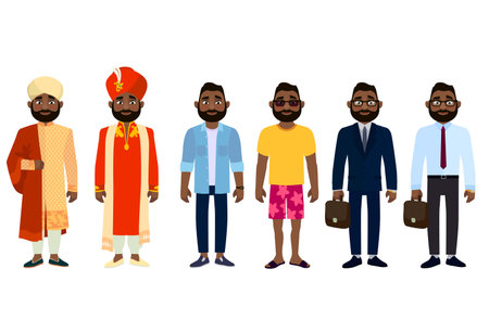 Indian man in national and modern clothes. Vector clipart.のイラスト素材