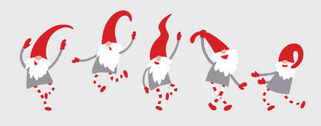 Merry dancing Christmas gnomes. Vector flat illustration.のイラスト素材